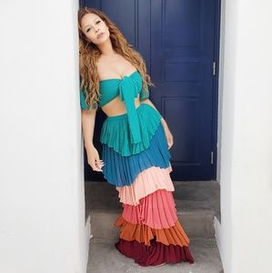 Multicolored Strapless Maxi Long Skirt Set Dress